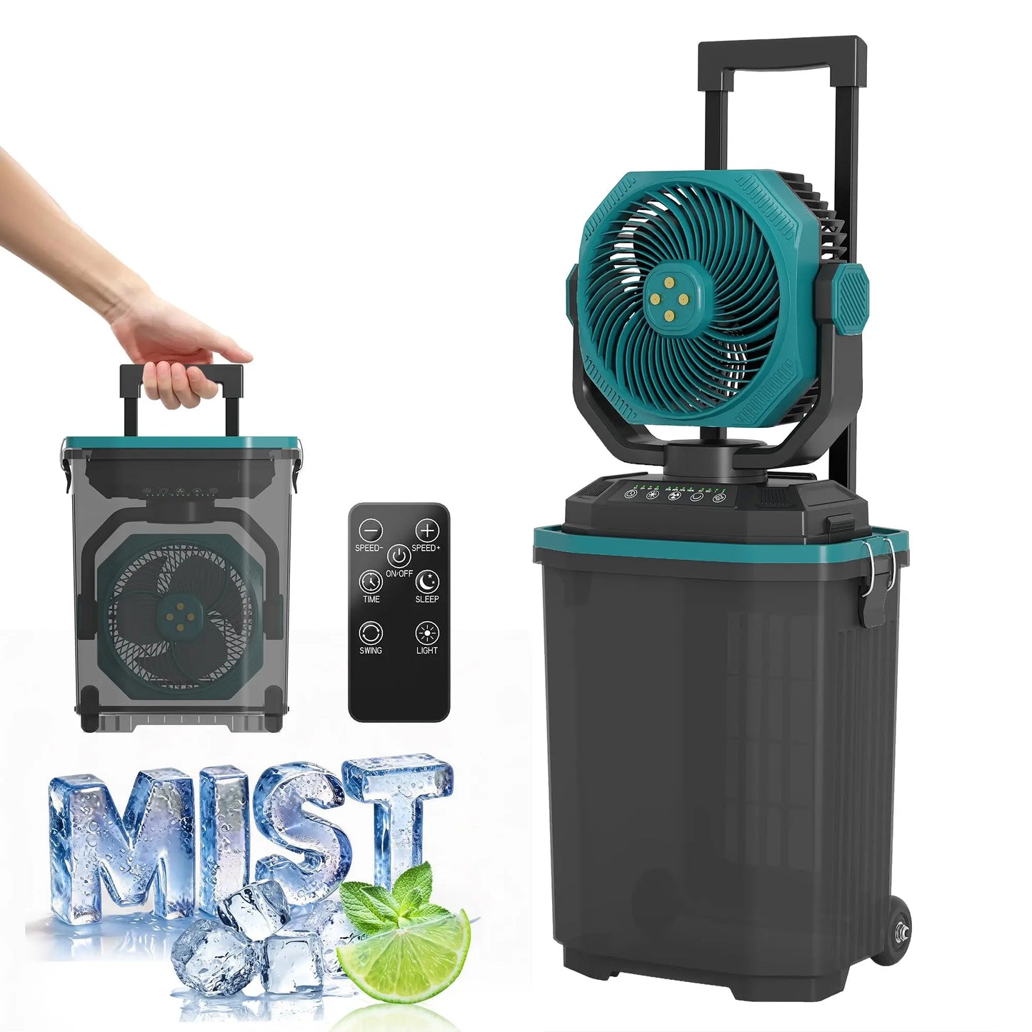 HiMISS 15L Portable Misting Fan With Remote 30000mAh Battery Wheels