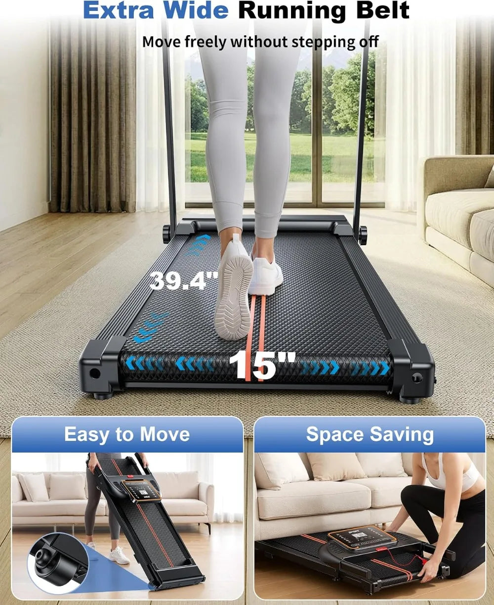 Treadmills for Home Walking Pad - Foldable Under Desk with Handle Bar 0.6-6.2 MPH Portable Compact Running Machine Quiet Lightweight