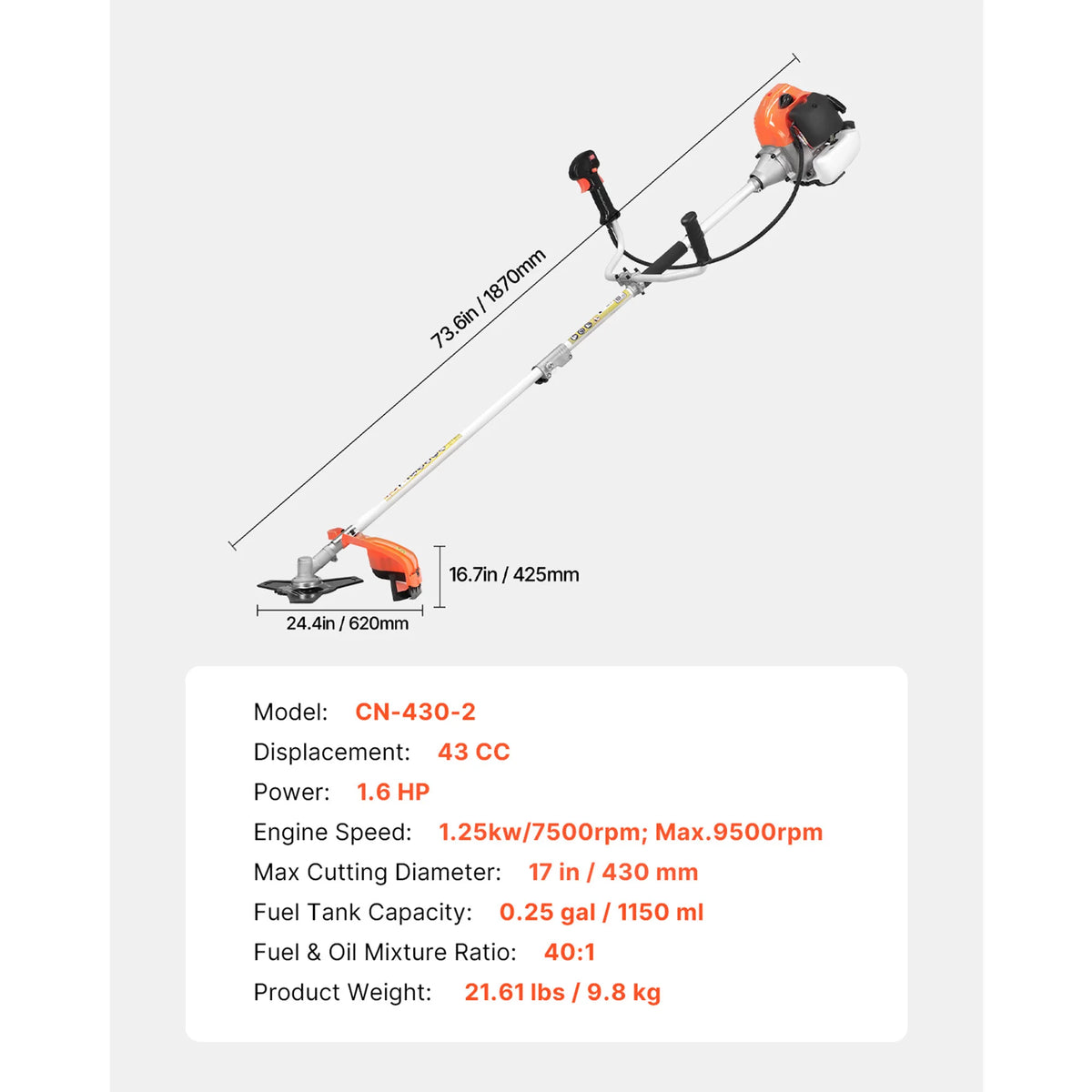 SucceBuy Cordless String Trimmer 26/43/52 cc 2-Stroke Gas Powered Lawn Edger with Shoulder Strap 3T Blade for Grass Cleaning
