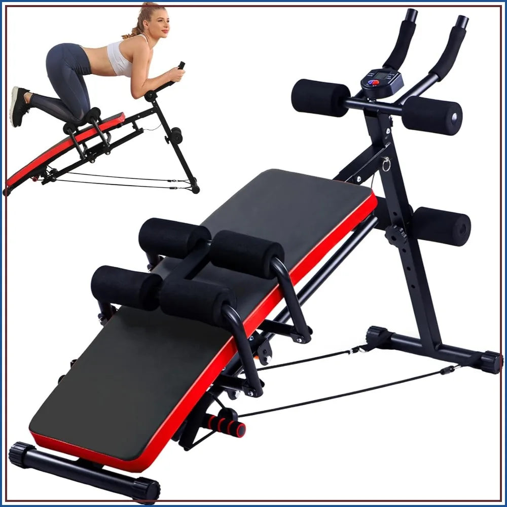 Ab Workout Equipment For Home, Sit Up Push Up Bench, 550lbs Capacity Foldable Abdomen Exercise Machine With Resistance Bands