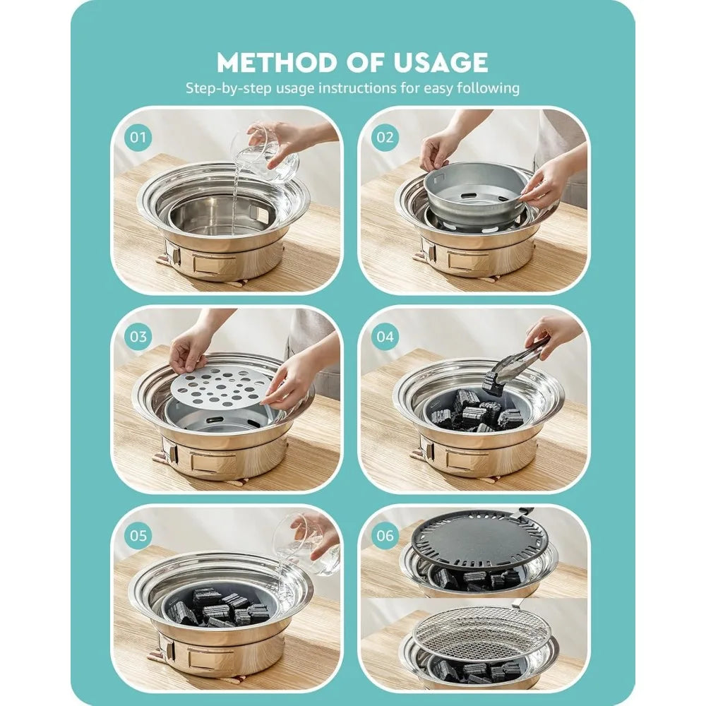 NBVCX Nonstick Stainless Steel Korean BBQ Grill Charcoal Stove Portable