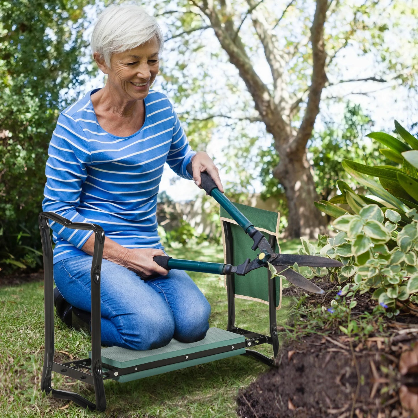 Outsunny Folding Garden Kneeler Stool Bench With Tool Pouch