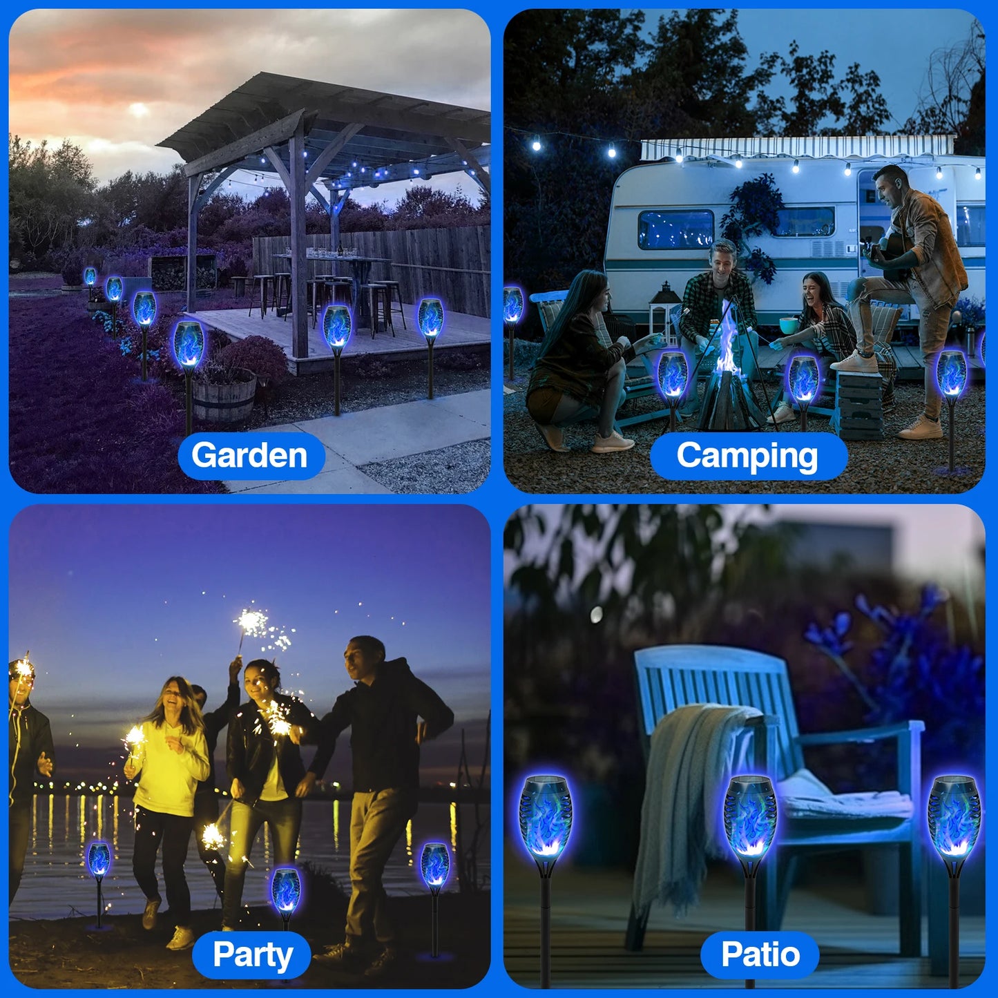 8 Pack Solar Torch Lights Outdoor Flickering Flame Garden Decor