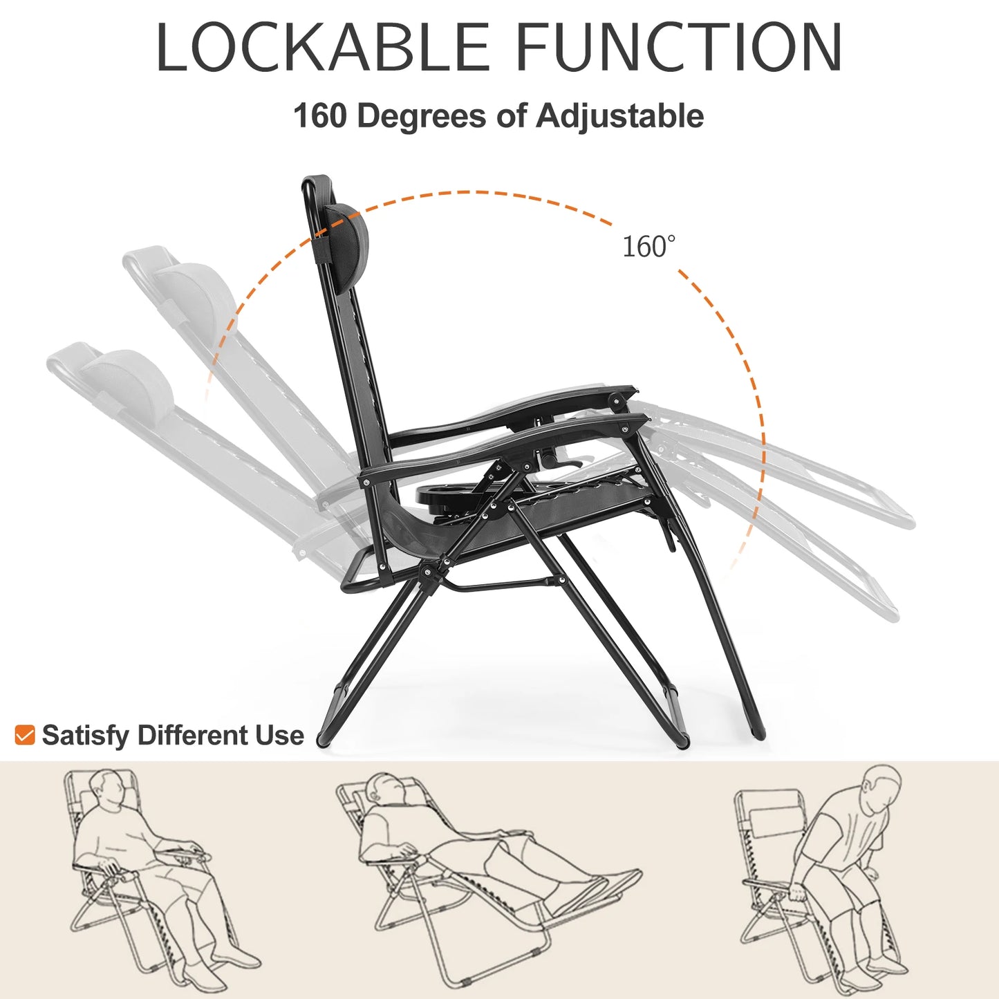 JHK Zero Gravity Portable Recliner Outdoor Patio Lounge Chair