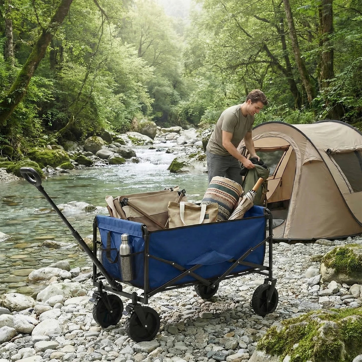 JHK Heavy Duty Collapsible Wagon Cart 330 Lbs Weight Capacity Camping