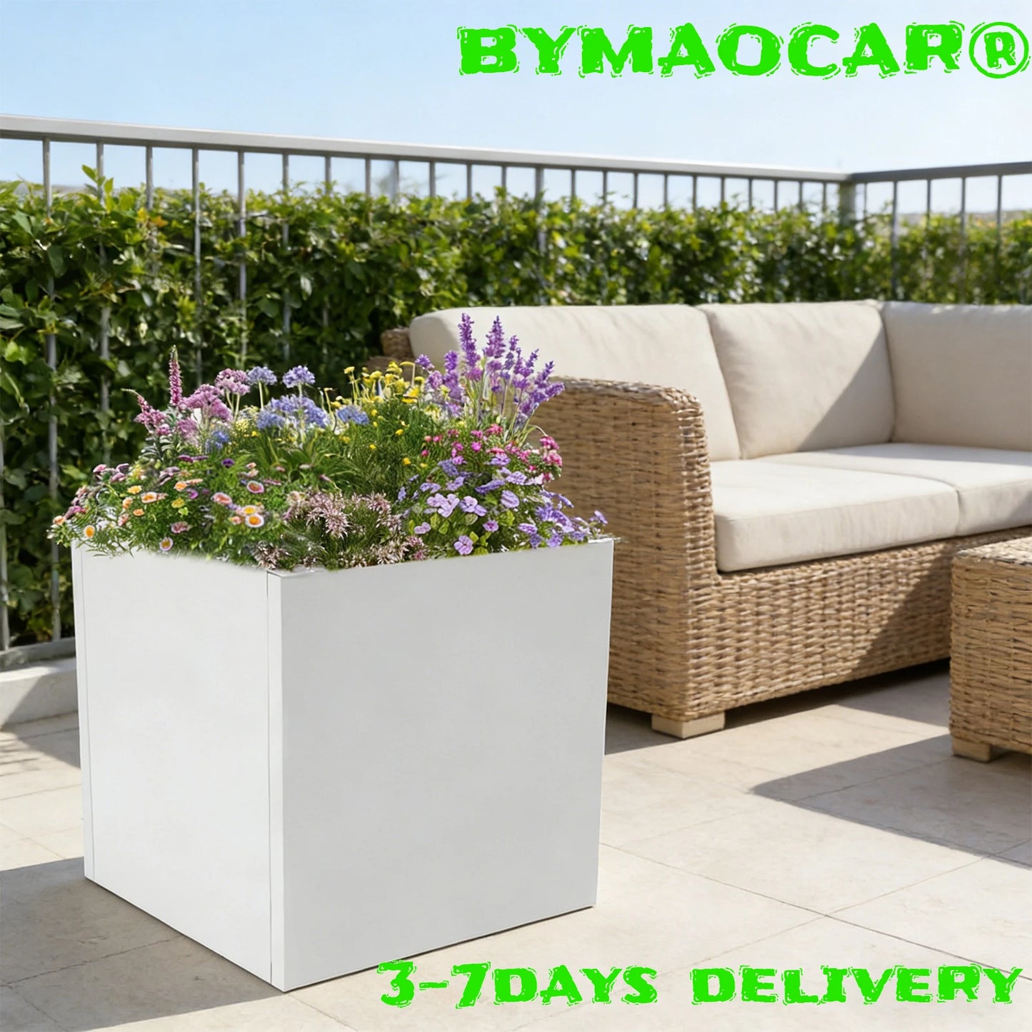 Garden Planter Box, Steel 20 Inch Square Decorative Flower Pot Large Capacity Raised Bed for Outdoor Plants, Patio Home Decor