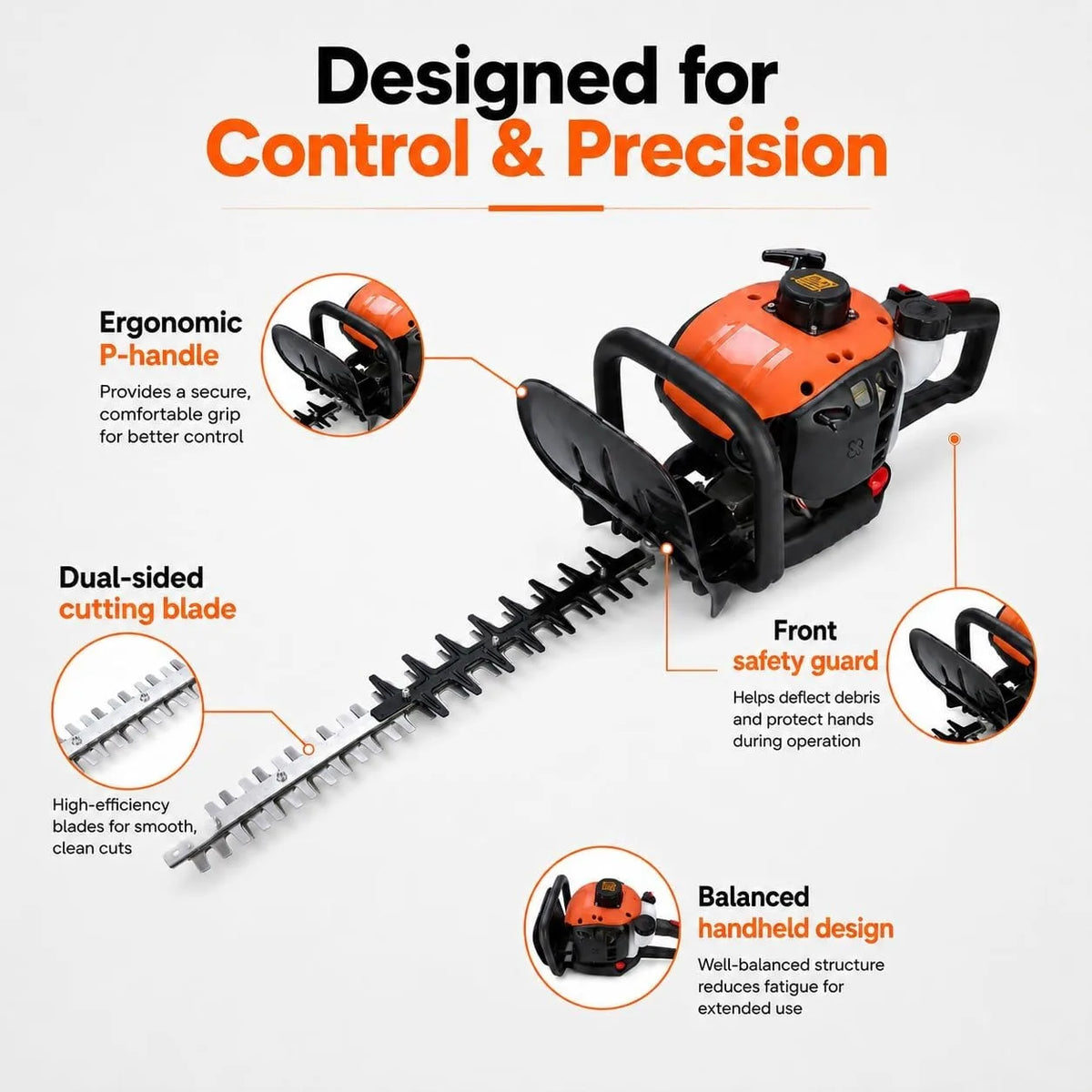 26cc Gas Hedge Trimmer 24 Inch Dual Sided Blade 2 Cycle Engine Garden Trimming Tool for Shrubs Hedges Bushes Yard Maintenance Outdoor Landscaping
