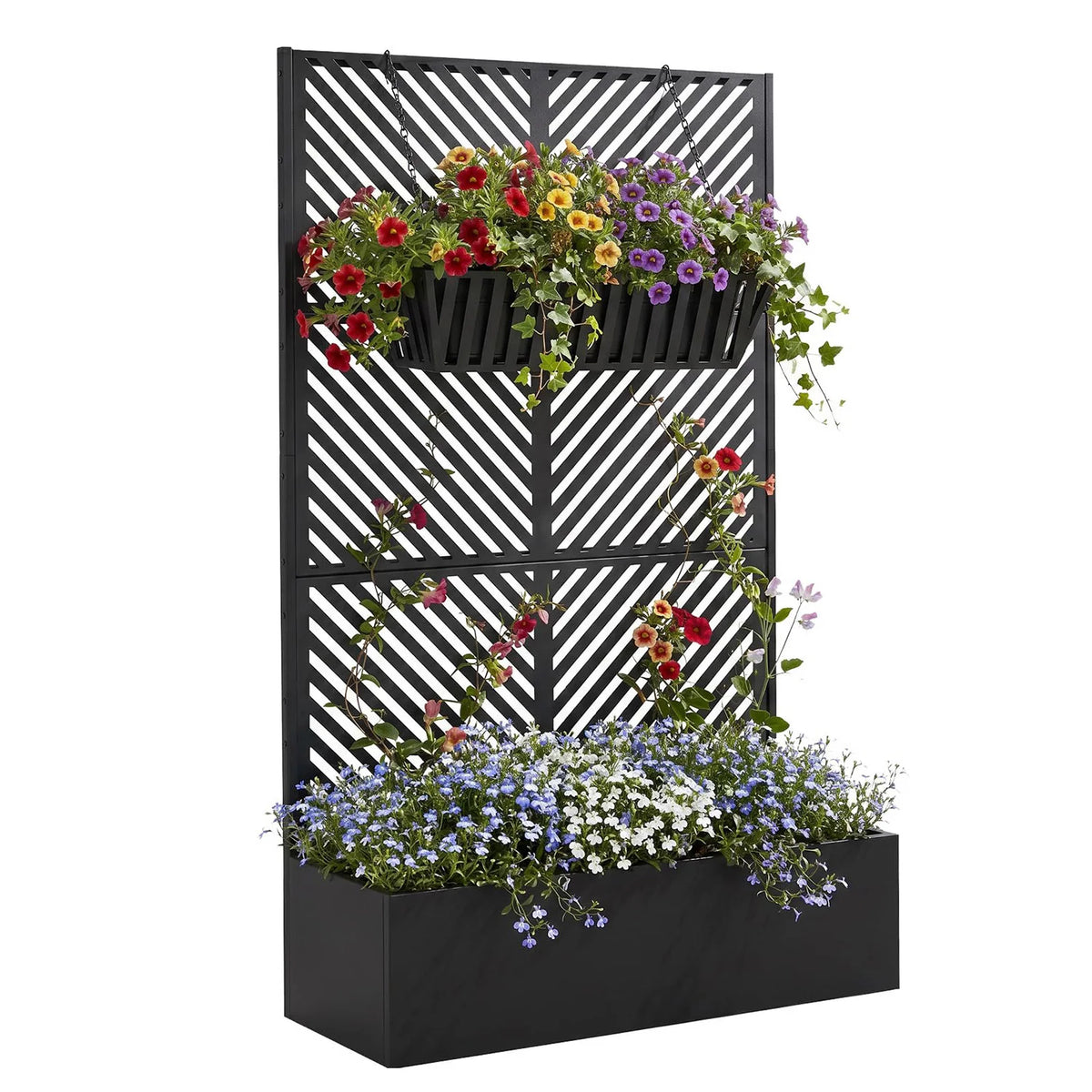71in Tall Metal Raised Planter Box with Trellis & Privacy Screen Divider - Carbon Steel Outdoor Garden Bed - Drainage Holes - For Climbing Plants, Vines & Vegetables