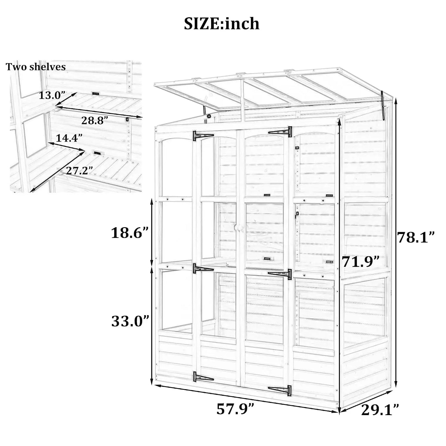 Wooden Cold Frame Greenhouse, 78-inch Wooden Cold Frame Greenhouse with 4 Independent Skylights and 2 Folding, Customized