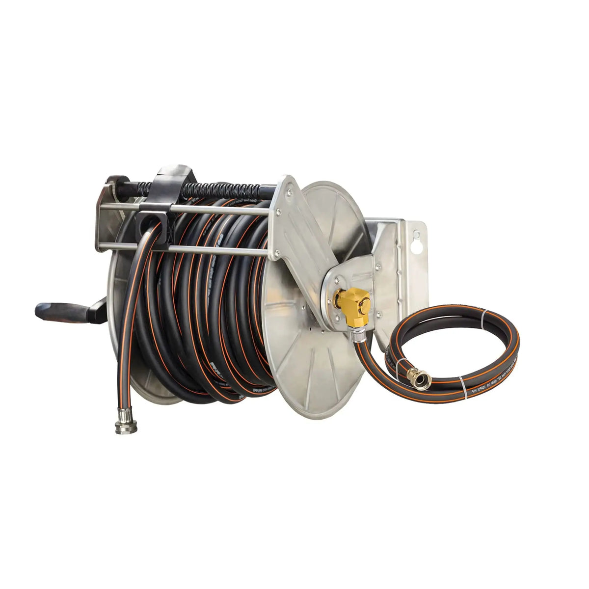 Giraffe Tools Stainless Steel Garden Hose Reel Heavy Duty, Wall/Floor Mounted Stainless Water Hose Reel Retractable with Crank, 150-Feet 5/8" Hose Capacity＆100FT hose