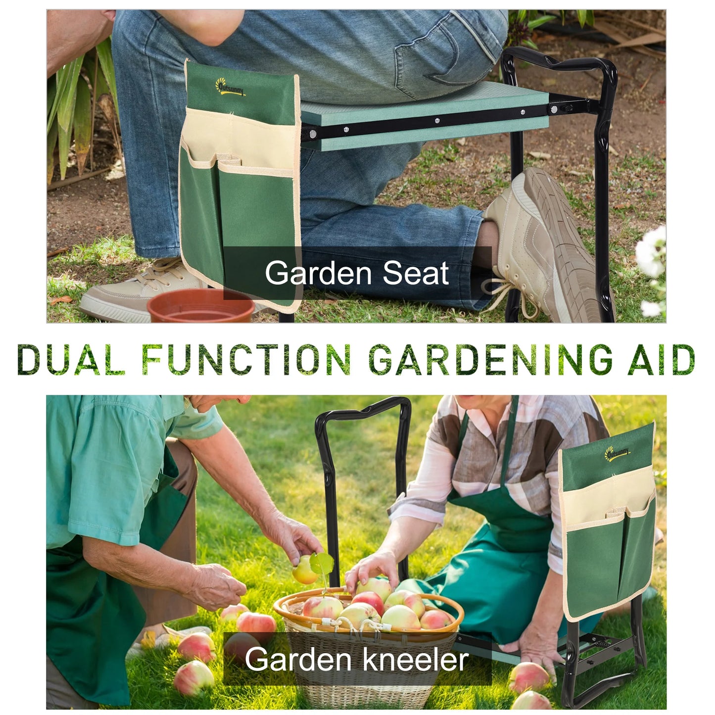 Outsunny Folding Garden Kneeler Stool Bench With Tool Pouch