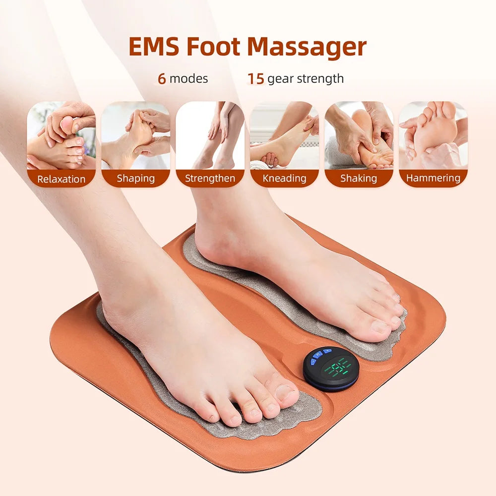 3D Smart Rechargeable Foot Massage Pad EMS Remote 6 Modes 15 Levels Electric Foot Massager Improves Blood Circulation Relax Muscles Slim Legs