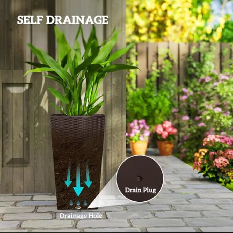 Stone Tall Outdoor Plant Planters Set Of 3 With Drainage Holes