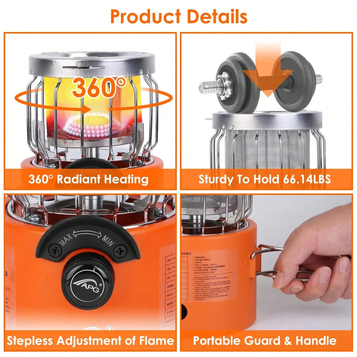 2 In 1 Portable Propane Heater Stove Outdoor Camping