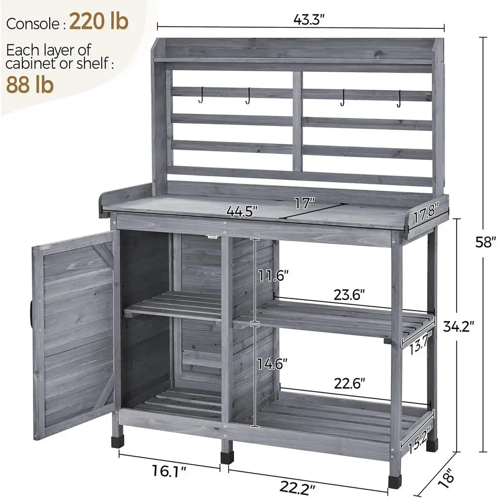Outdoor Potting Bench Work Table With Storage Cabinet Shelves Planting