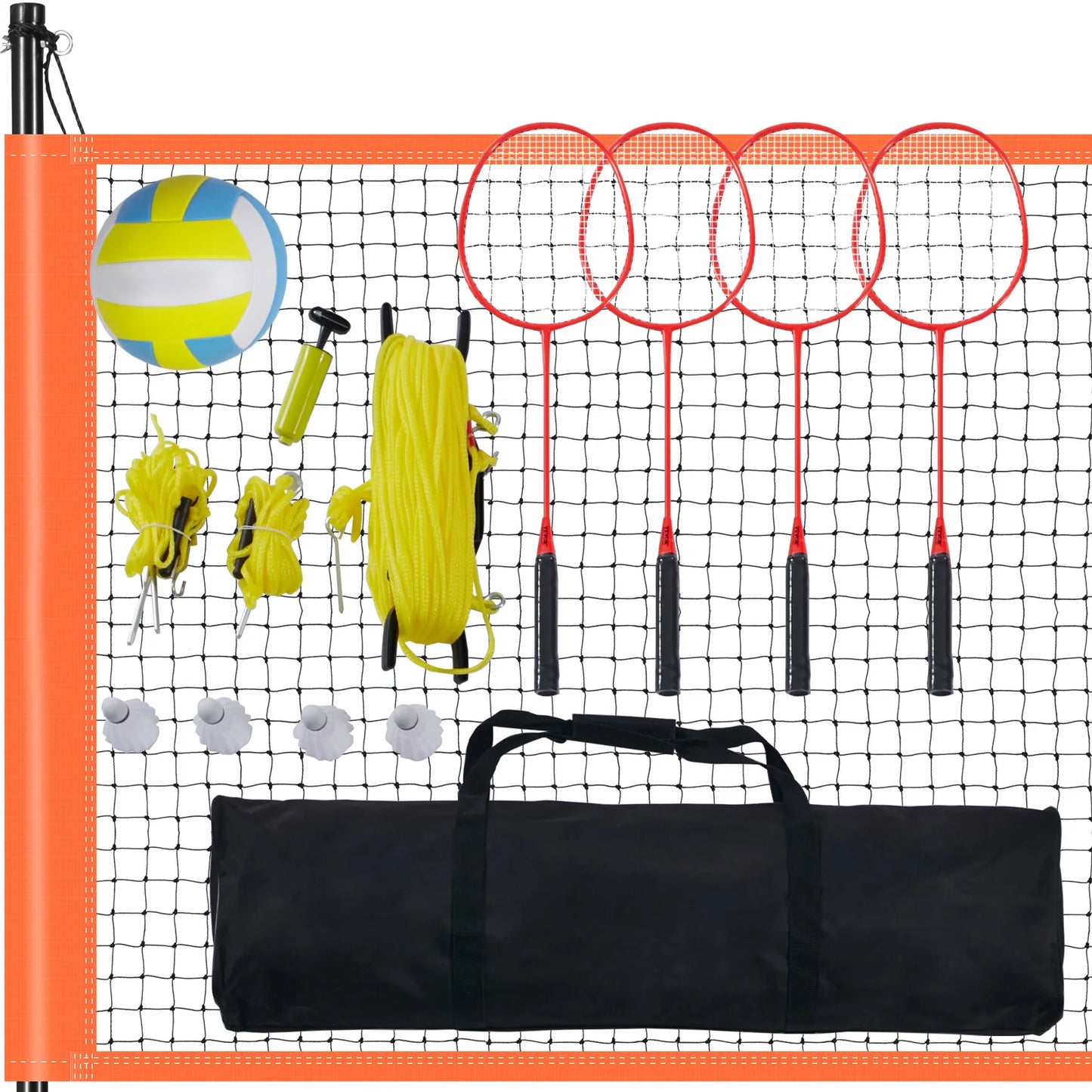 SucceBuy Outdoor Volleyball and Badminton Set with Adjustable Poles Carrying Bag