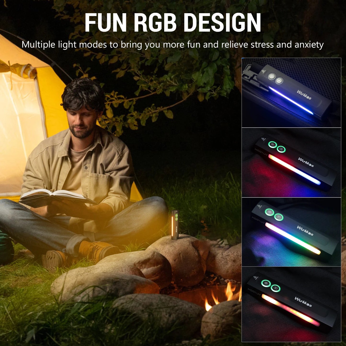 Wurkkos HD01 UV Multifunctional EDC Flashlight 1200 LM with 365nm UV Light White Flood 90CRI LED Side RGB Lights IP65 Waterproof