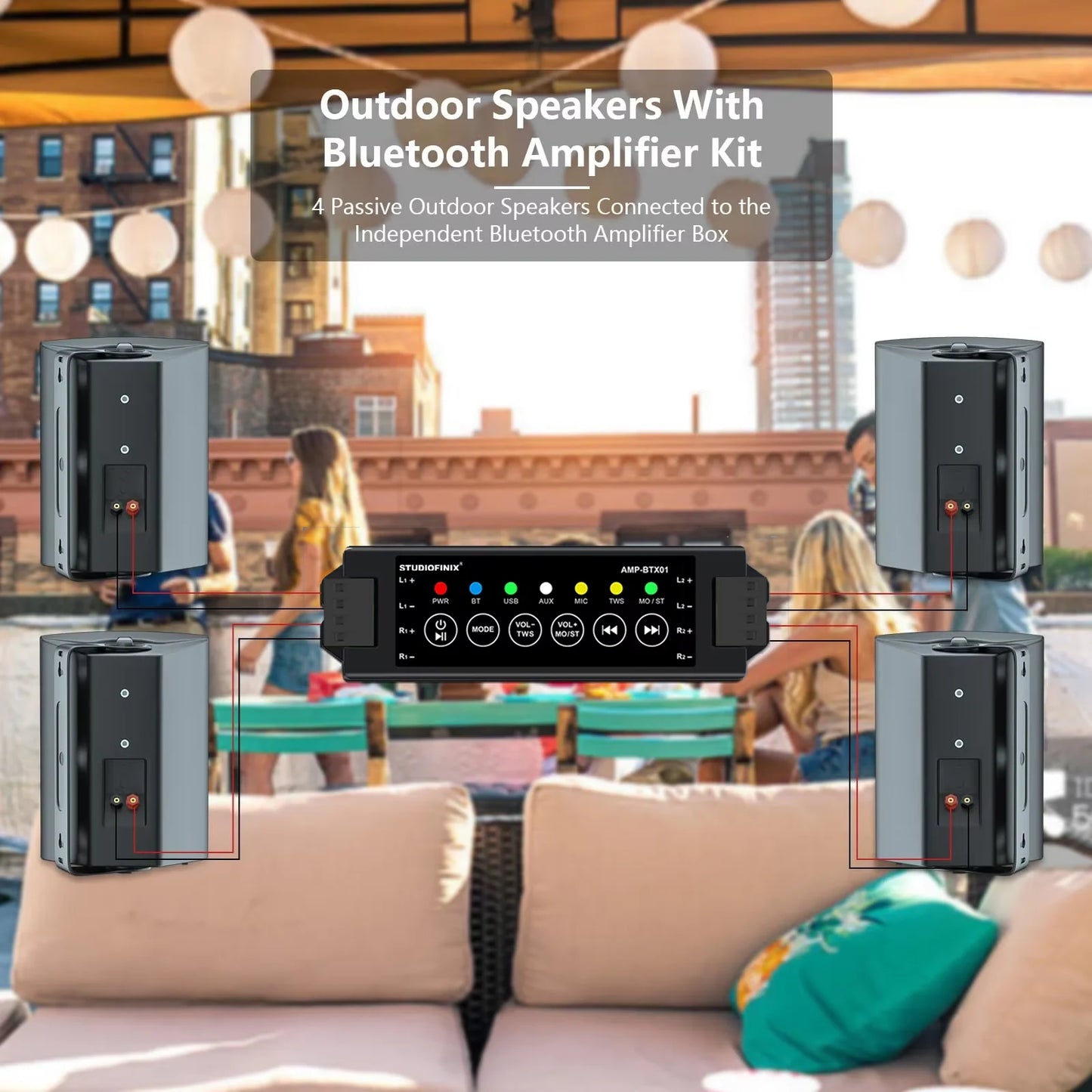 STUDIOFINIX Outdoor Bluetooth Speaker 800W Waterproof Wall Mount Loudspeaker