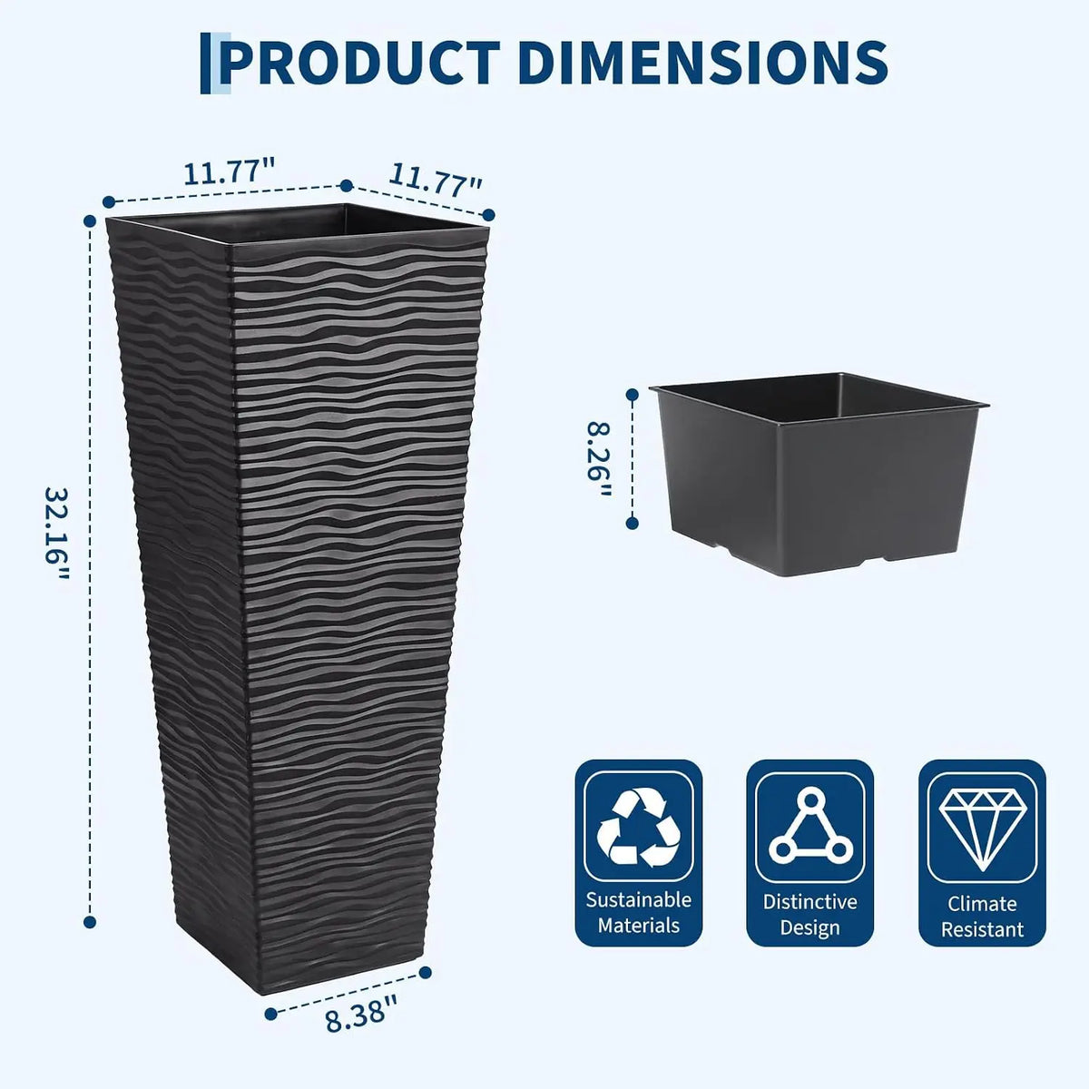 Tacleekii Rectangular Outdoor Planters 24inch 32inch Large Modern Planter Boxes with Removable Liners for Indoor Outdoor Plants Patio Porch Backyard