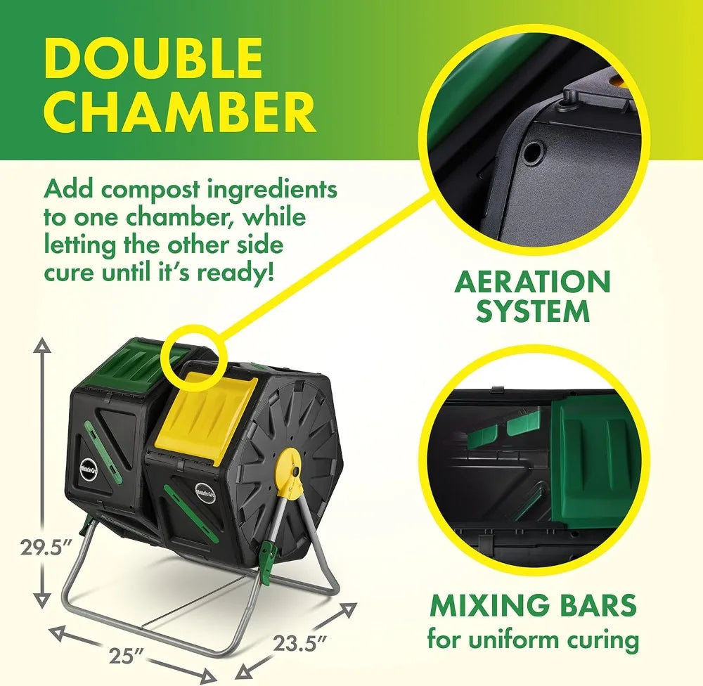 Dual Chamber Compost Tumbler With Two Sliding Doors Heavy Duty