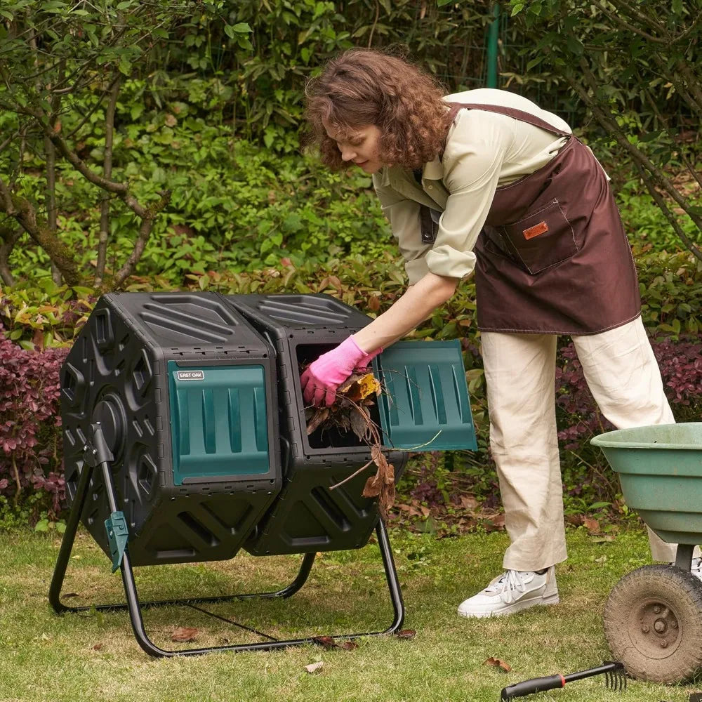 Dual Chamber Outdoor Compost Tumbler With Aeration And Locking System