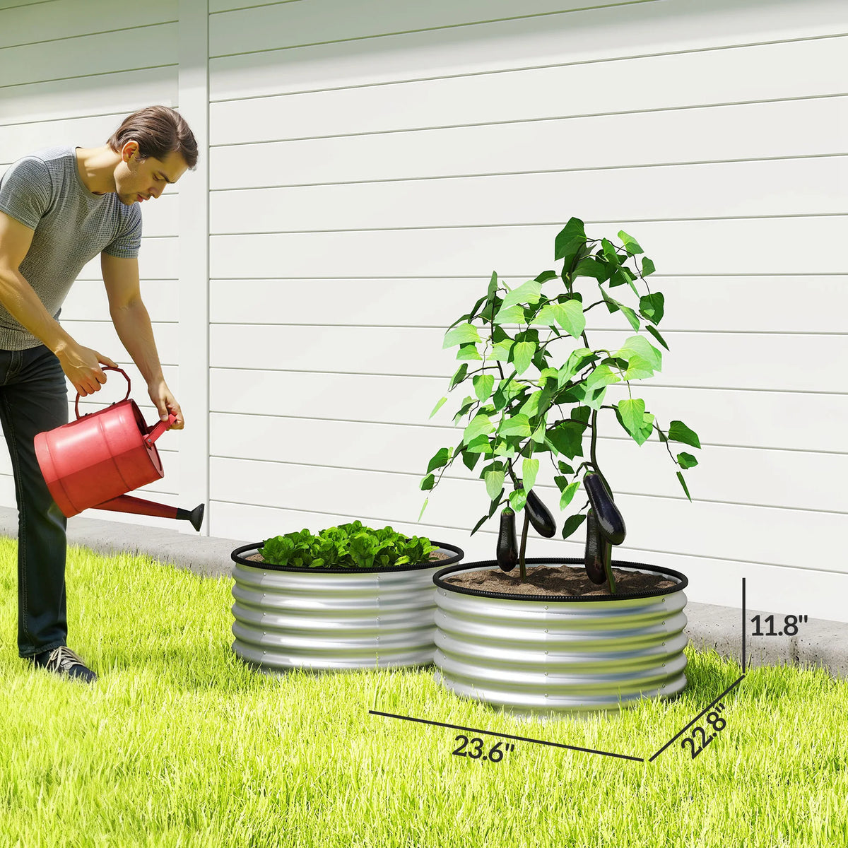 Raised Garden Bed, Set of 2 Galvanized Planter Box, Silver