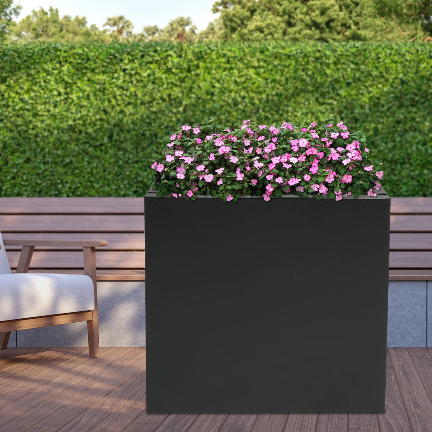 Steel Planter Box, 32x32x32" Raised Garden Bed with Pre-Drilled Hole, Decorative Outdoor Flower Pot for Yard Patio Balcony Plant