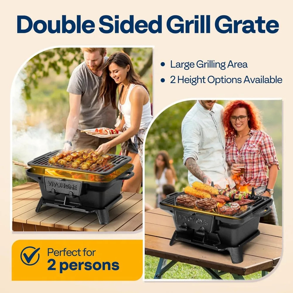 NBVCX Rectangle Cast Iron Charcoal Grill With Double Sided Grate