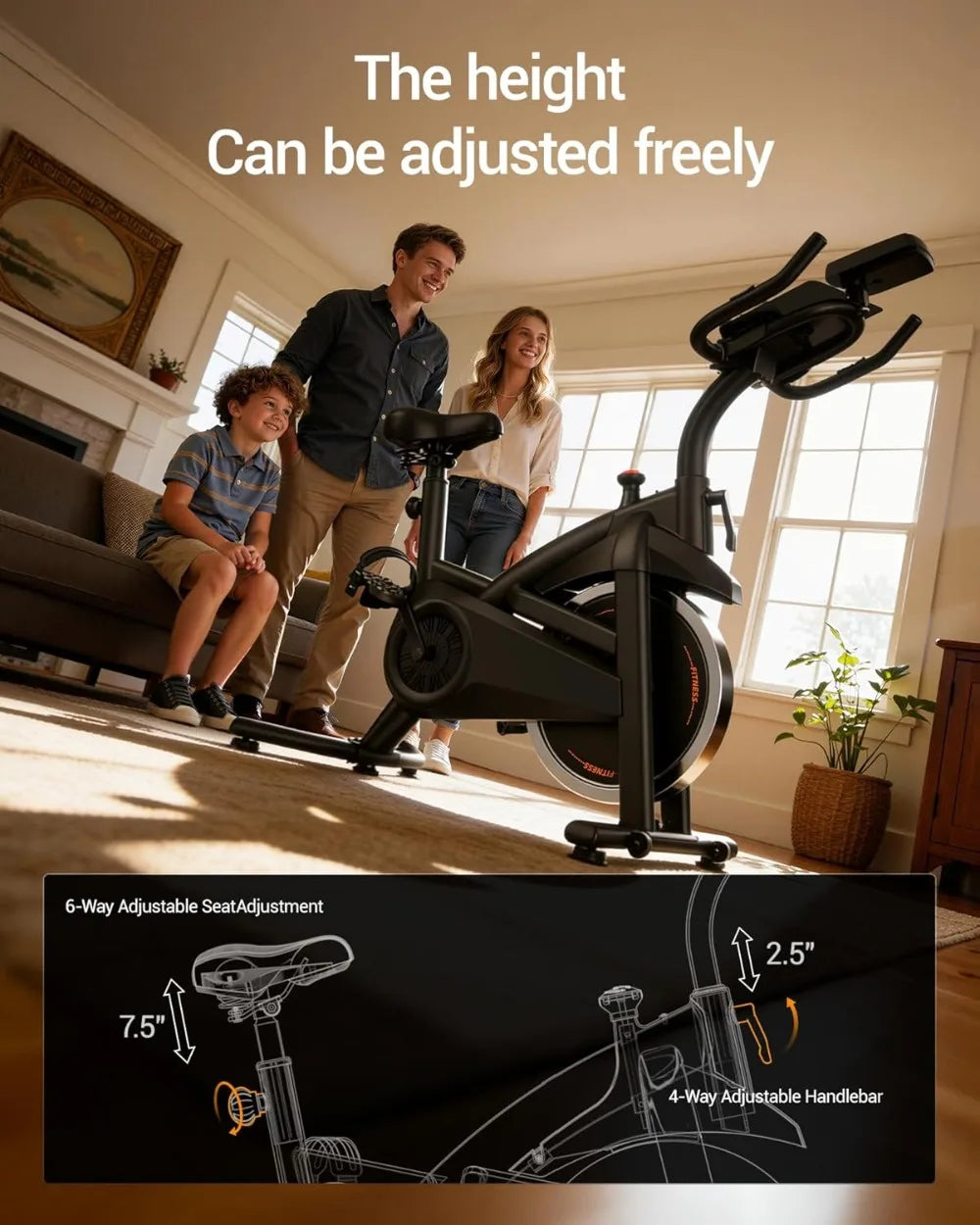 Exercise Bike for Home, Indoor Cycling Spin Bike with Extra Comfort Seat, 300 lb Weight Capacity