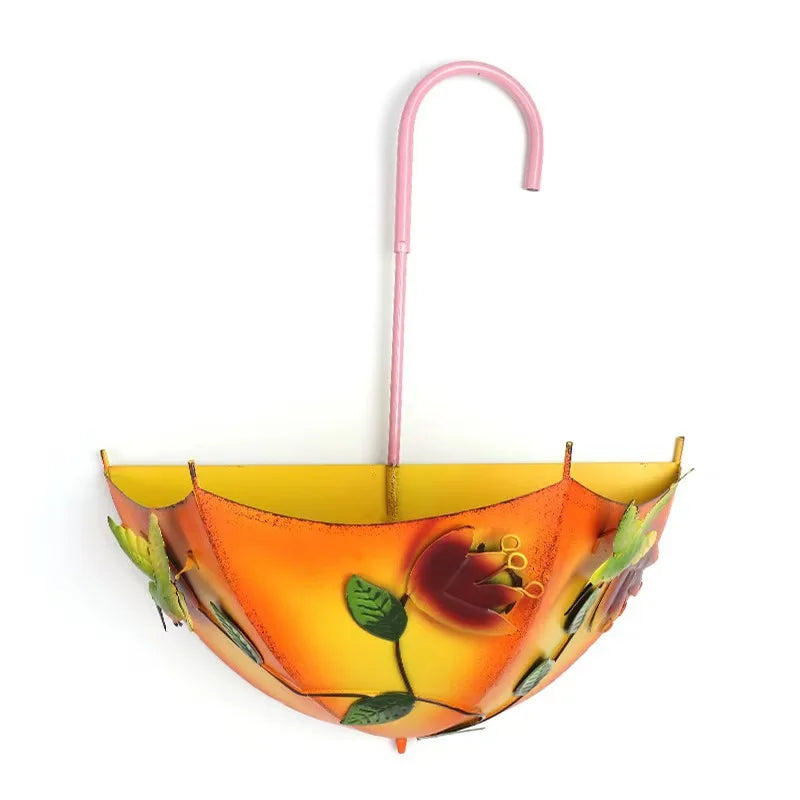 Wall Mounted Metal Umbrella Flower Basket Hanging Planter Stand