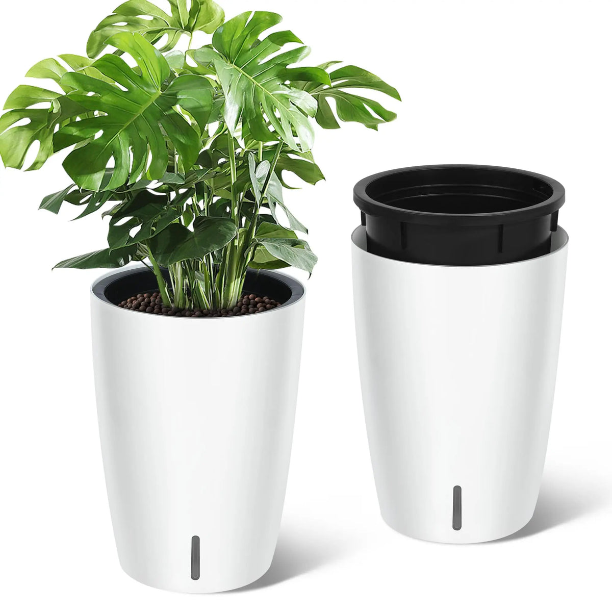 Set of 2 Tall Self Watering Planters – 15.7"/22.5" Large Indoor/Outdoor Flower Pots – Modern Design with Built-in Drainage & Water Level Monitor – Perfect for Patio, Porch, Living Room, Office