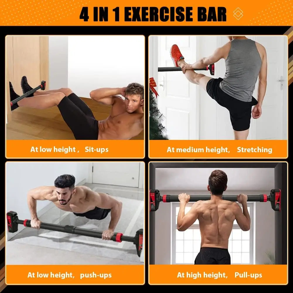 Adjustable Pull Up Bar For Doorway No Screw Chin Up Bar With Level Meter Max Load 440 Lbs Width From 27.6 To 42 Inches Strength Training Bar For Home Gym And Office