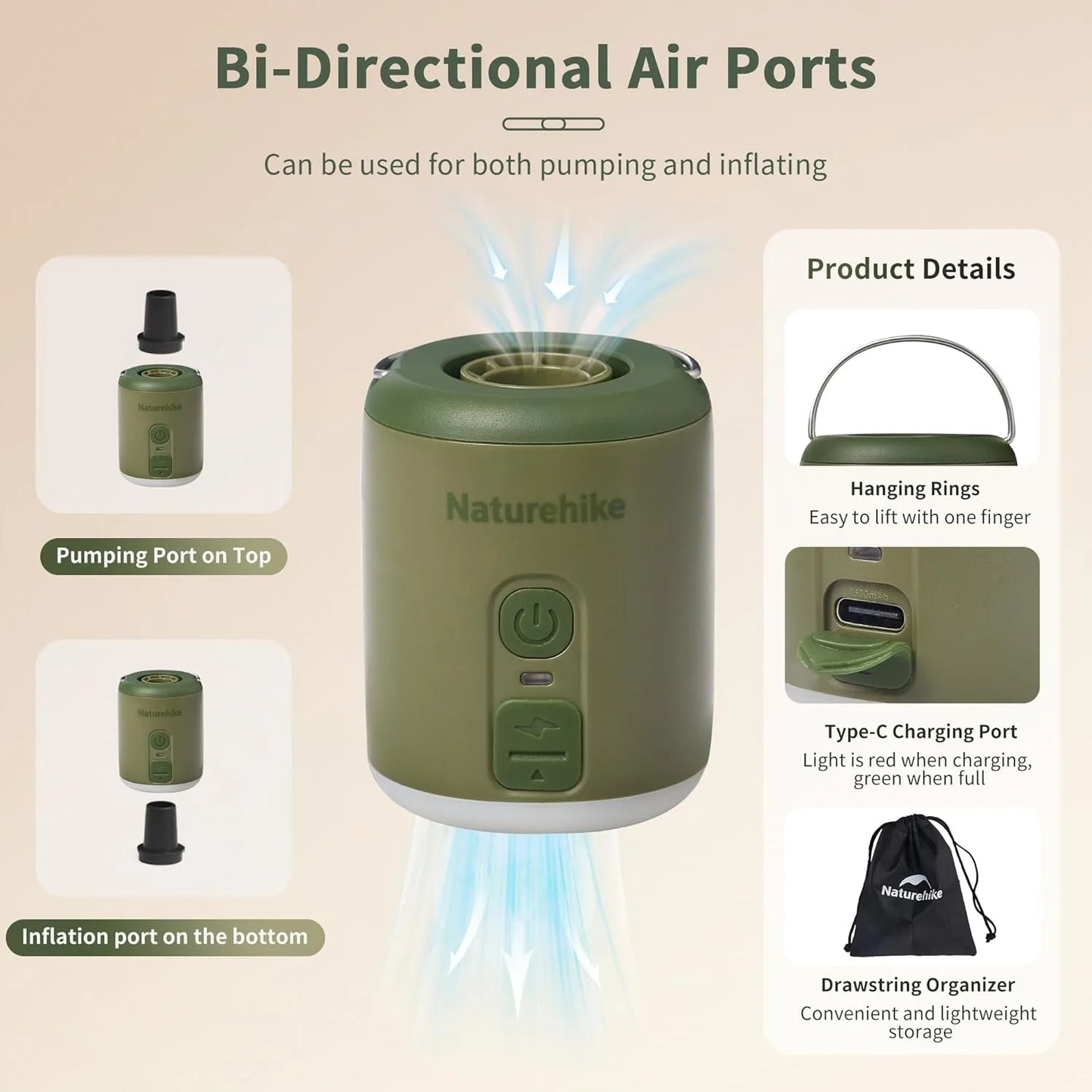 Naturehike Portable Multi Function Air Pump For Inflatable Mats
