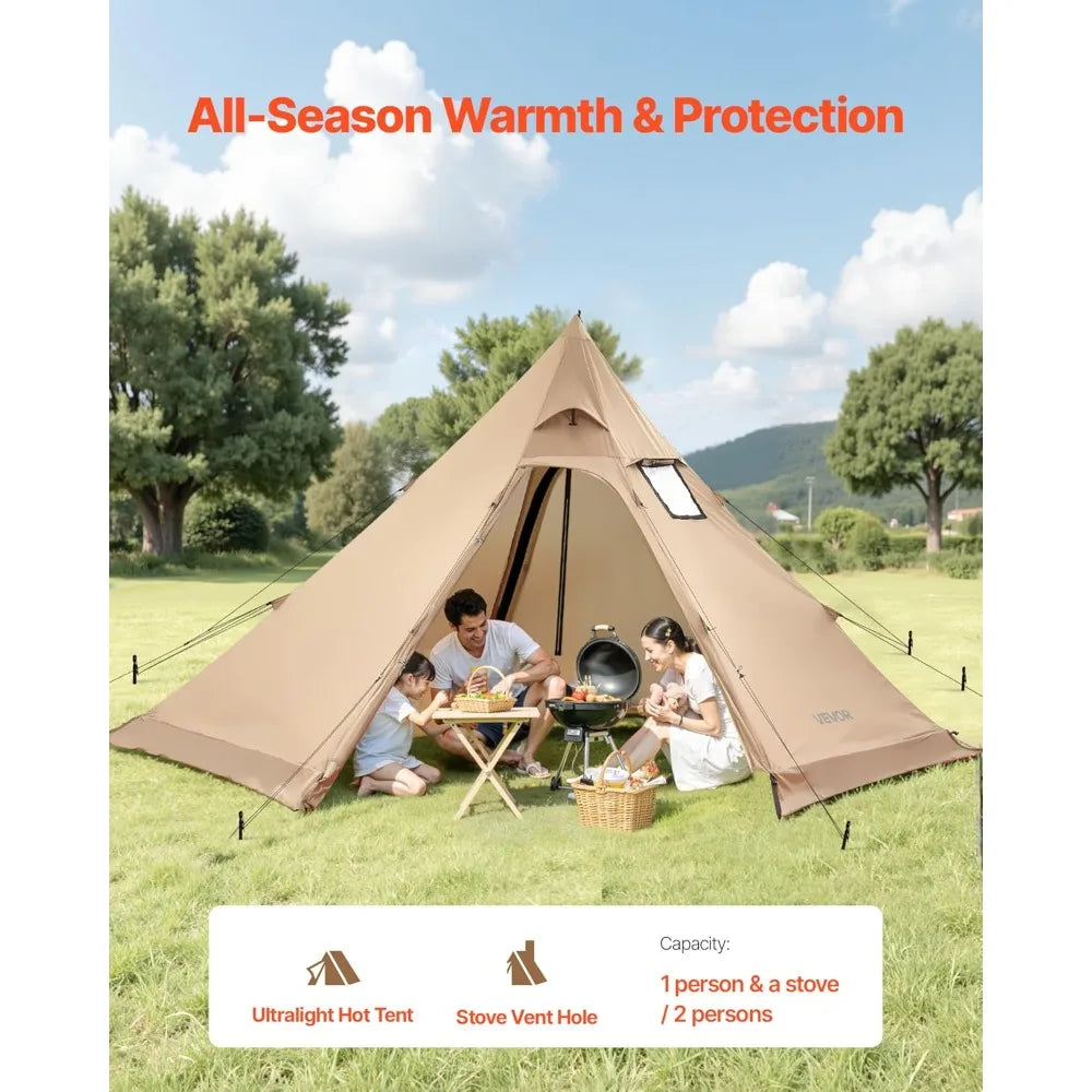 VEVOR Hot Tent, Camping Tipi Hot Tents with Stove Jack, Portable Winter Camping Tents with Snow Skirt, Easy Setup