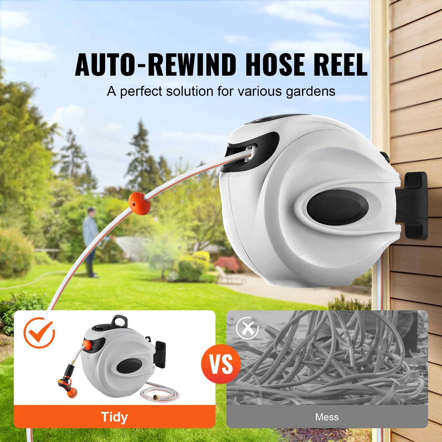 SucceBuy Retractable Hose Reel 180 Swivel Wall Mount with Nozzle
