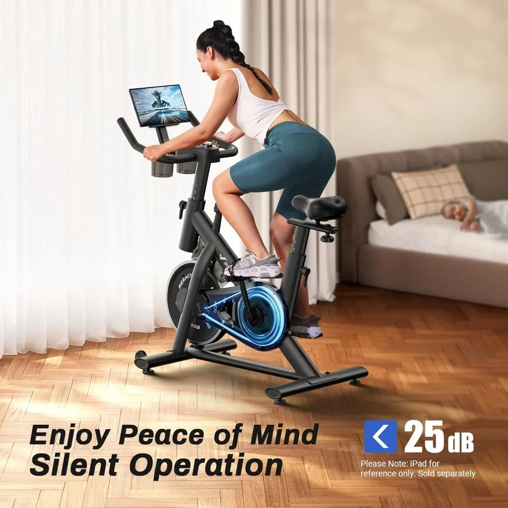 Magnetic Exercise Bike with Brake Pad & App, Low Noise Indoor Cycling Bike, 300lbs Capacity, Tablet Mount & Fitness Courses