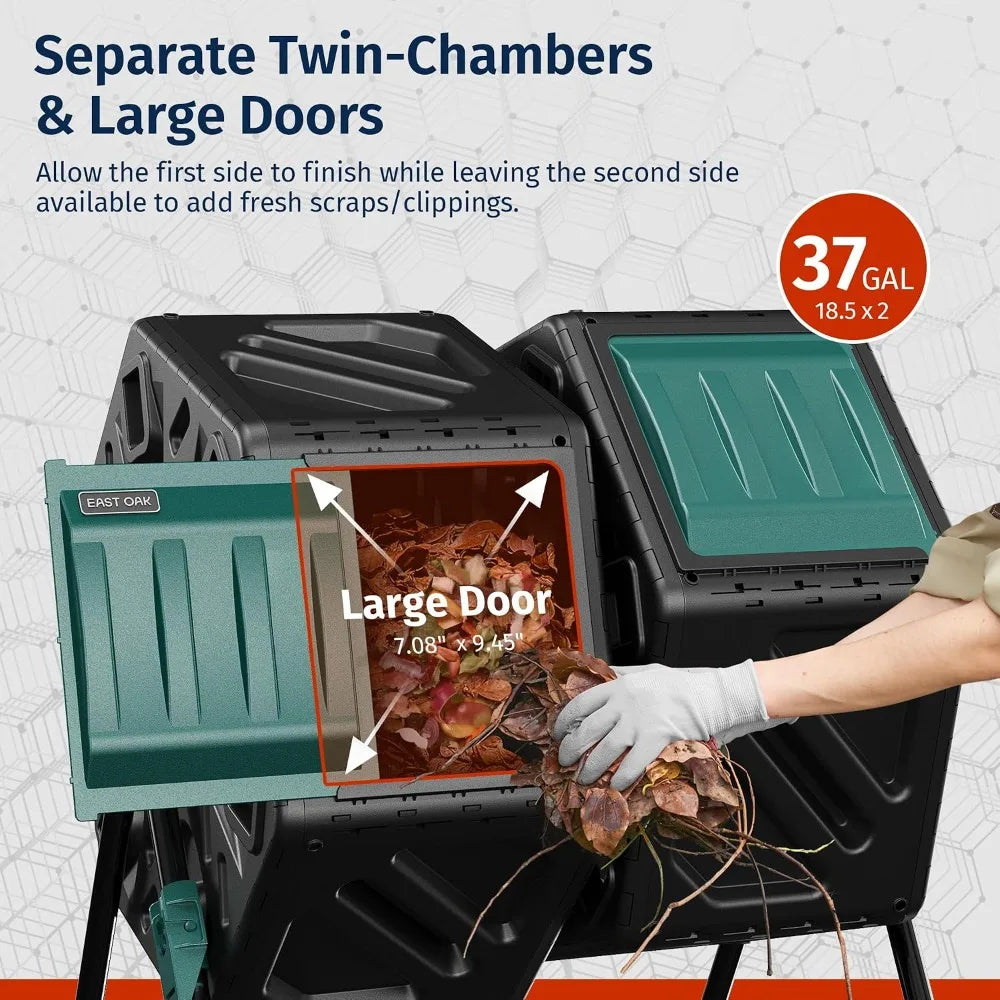 Dual Chamber Outdoor Compost Tumbler With Aeration And Locking System