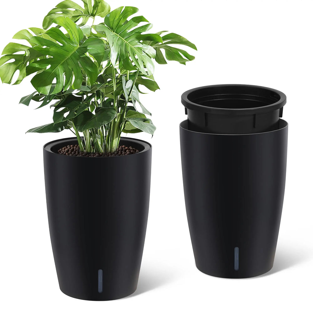 Set of 2 Tall Self Watering Planters – 15.7"/22.5" Large Indoor/Outdoor Flower Pots – Modern Design with Built-in Drainage & Water Level Monitor – Perfect for Patio, Porch, Living Room, Office