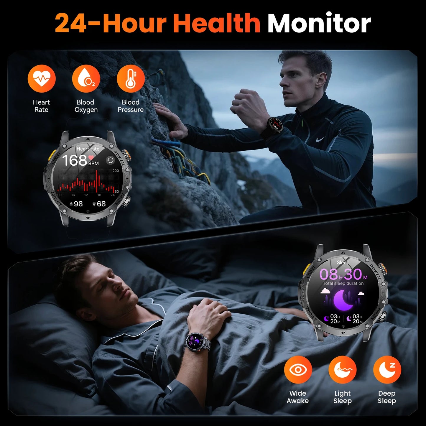 Military Smartwatch For Men 100 Plus Sport Modes Waterproof Bluetooth