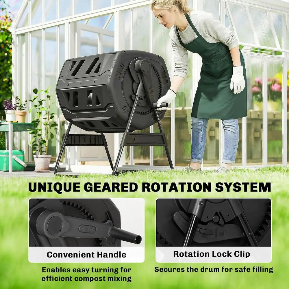 Dual Chamber Outdoor Compost Tumbler With Adjustable Vents For Waste
