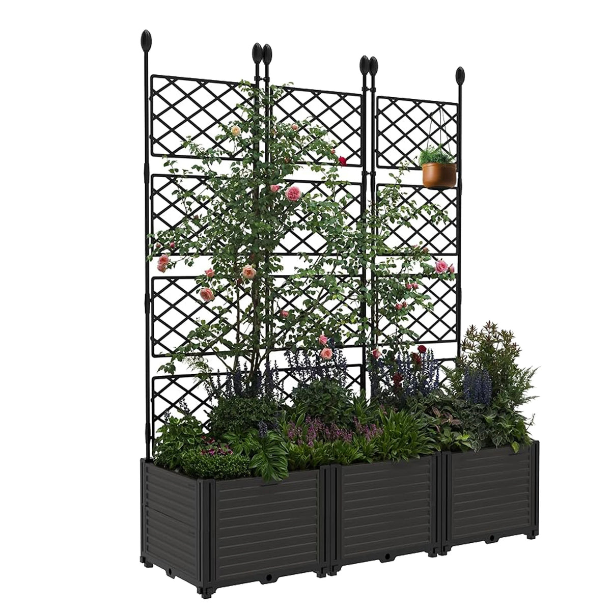 3/7 Panels Raised Garden Bed Outdoor Planter Box with Trellis , Vertical Planter Box For Tomato Planter Cage with Trellis for Climbing Plants Vegetable Flowers