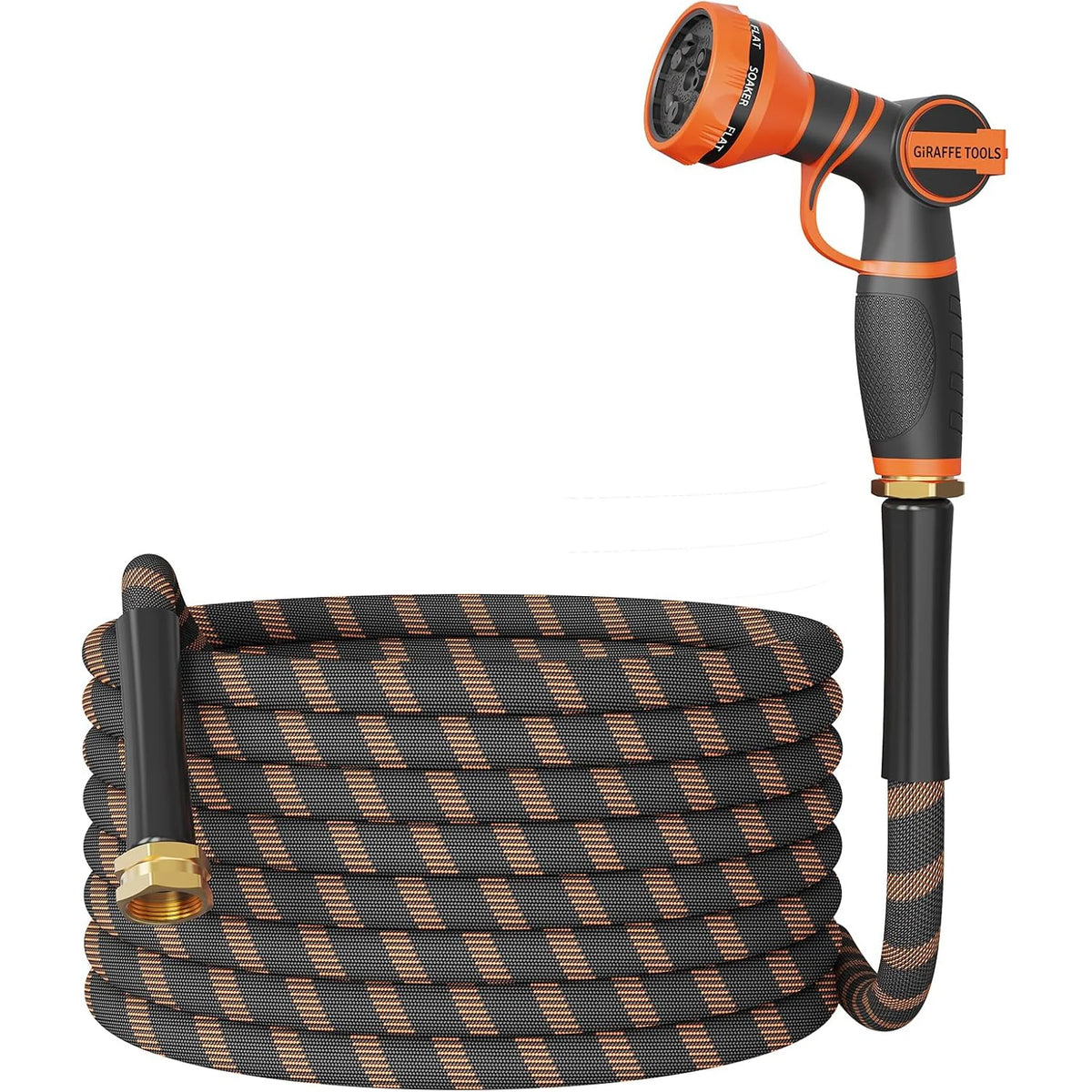 Giraffe Tools Non-Expandable Garden Hose 25-100FT 1/2” Lightweight Flexible Water Hoses Burst 600 Psi with 9 Spray Function Nozzle Heavy Duty Hose