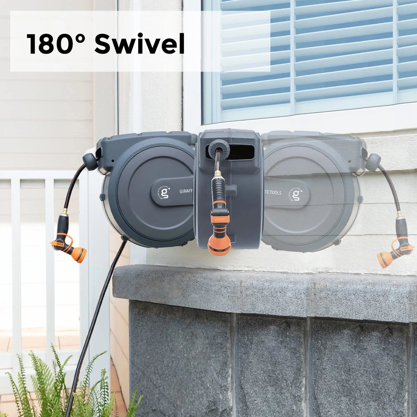 Giraffe Tools AW30 Wall Mounted 1/2" x 100 ft Garden Hose Reel, Retractable Water Hose Reel, Automatic Rewind & Lock at Any Length