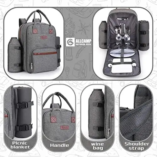 YTYIN Picnic Backpack With Insulated Cooler Wine Glass Holder
