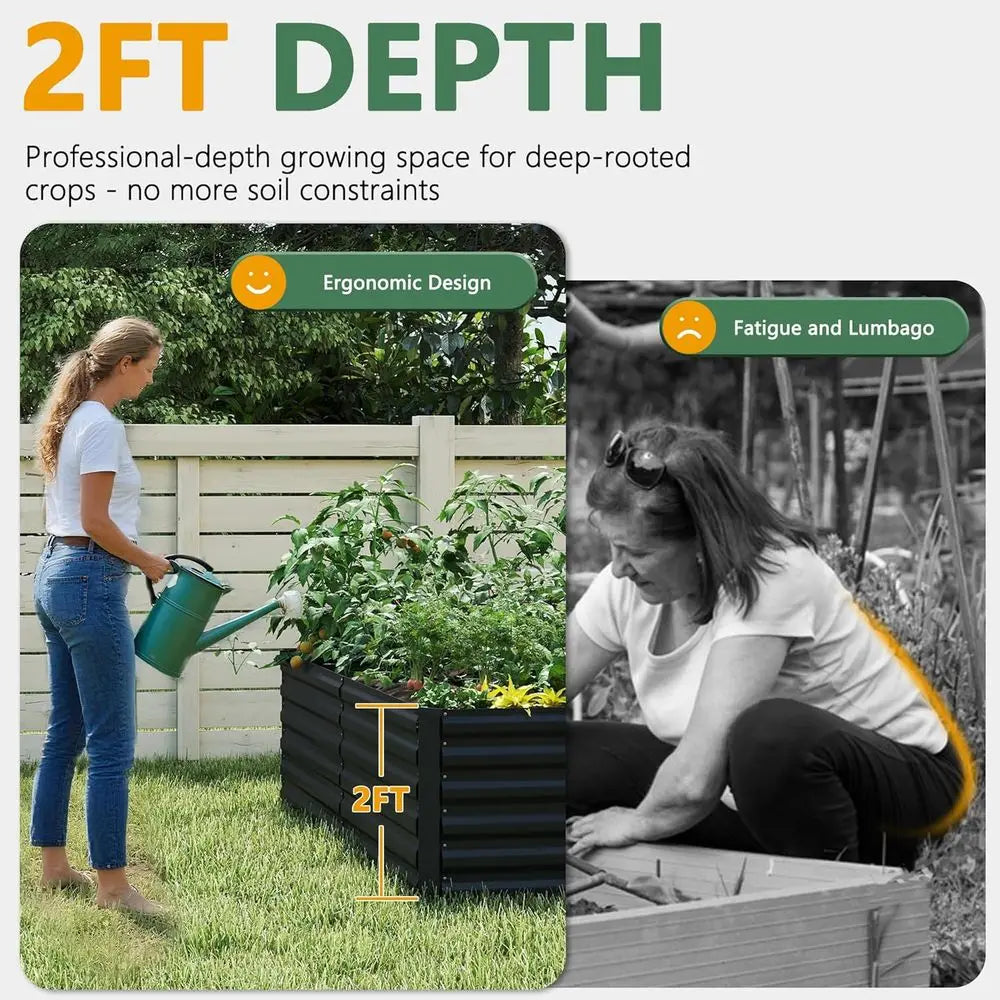 Galvanized Metal Raised Garden Bed Set For Outdoor Gardening