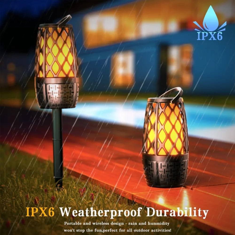 Outdoor Bluetooth Speakers with Flame Lights, IP65 Waterproof, HD Stereo Sound, 100 Speaker Connection Sync - Gifts for Men, Dad