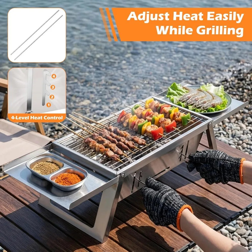 XIUWO Compact Foldable Charcoal Grill With 4 Level Heat Control
