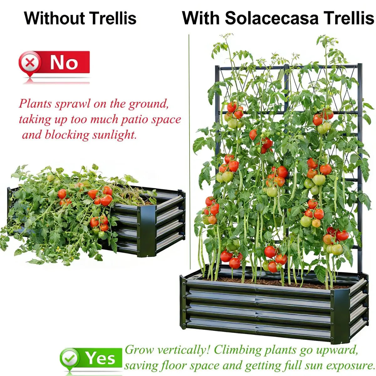 4x2x1FT Galvanized Raised Garden Bed with Arch Trellis for Climbing Vegetables Tomato Cucumber Bean, Heavy Duty Metal Raised Garden Bed Outdoor, Black
