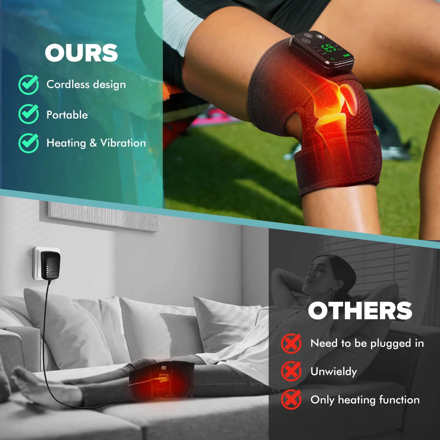 3-in-1 Electric Heated Vibration Massage Knee Pad for Shoulder Elbow Joint Muscle Relax Cordless Thermal Knee Brace Massager