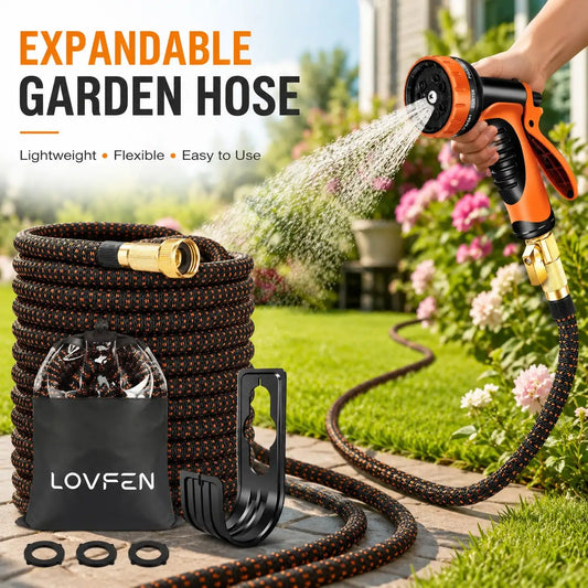 Lovfen Expandable Garden Hose Set With 10 Function Spray Nozzle